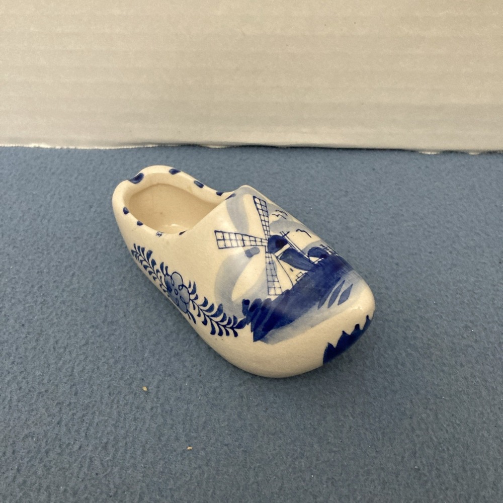 E H Delft Blue Color Hand painted Ceramic‎ Holland Windmill Clog w/Floral Accent - Picture 2 of 11